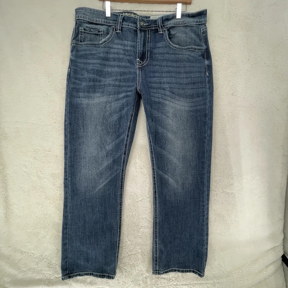 TK Axel Slim Bootcut Jeans Light Wash Distressed Blue Denim 38x32 Mens
